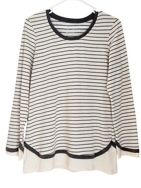 LUR Striped Long Sleeve Layered Hem Top Womens Small Relaxed Lagenlook Recycled
